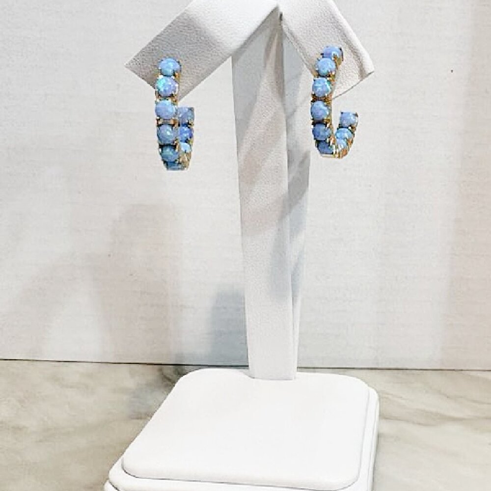 Elegant Blue and Gold Hoop Earrings - Picture 3 of 3